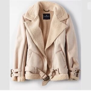 American Eagle Outfitters Cream Shearling Jacket